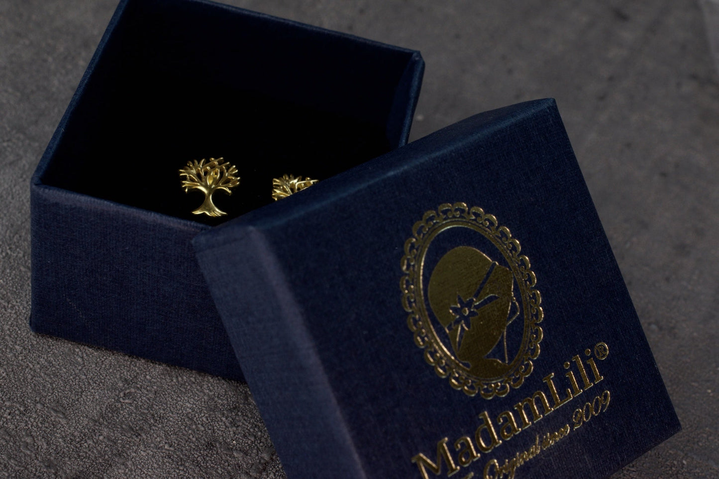 925 gold plated mini stud earrings "Lifebaum" - Ear925-109