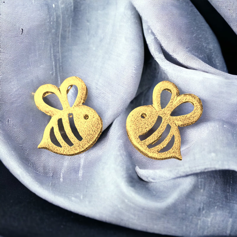 Bee Mini Stud Earrings - 925 Sterling Gold Gilded Earrings - Ear925-98