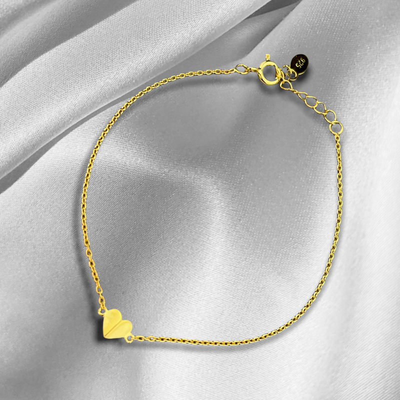 925 Sterling Gold Plated Bracelet Heart - Love Gift for Minimalists - ARM925-25