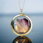 Hydrangeablade Gold Glass Medallion Pendant Chain - 925 Sterling Gold Plated Floral Necklace - K925-146