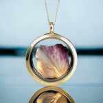 Hydrangeablade Gold Glass Medallion Pendant Chain - 925 Sterling Gold Plated Floral Necklace - K925-146