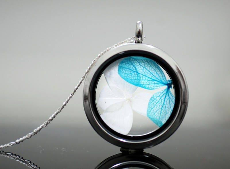 Hydranga Leaves Medallion Pendant Chain - 925 Sterling Silver Real Flowers Necklace K925-39