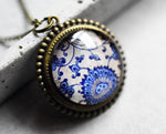 Tiles Glass Pendant Chain - Bronze Oriental Tile Playful Chain - VIK-54