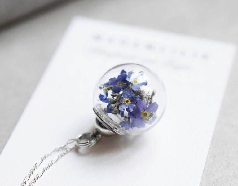 Forget-me-not flowers 925 sterling silver necklace - terrarium botanical chain - K925-41