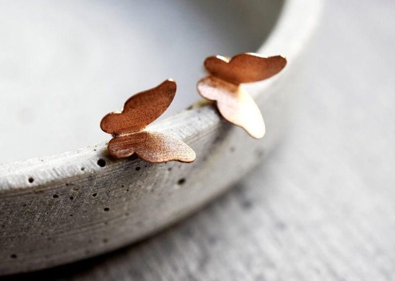 Mini Butterflies Stud Earrings - Minimalist 925 Rose Gold Plated Earrings - Ear925-46