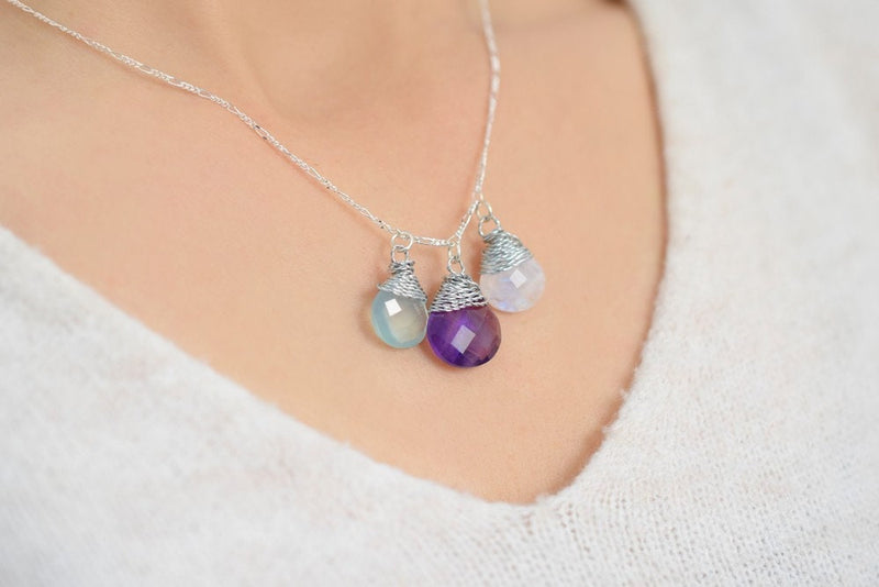 Gemstone chain with aquamarine moonstone & amethyst - 925 sterling silver - K925-133