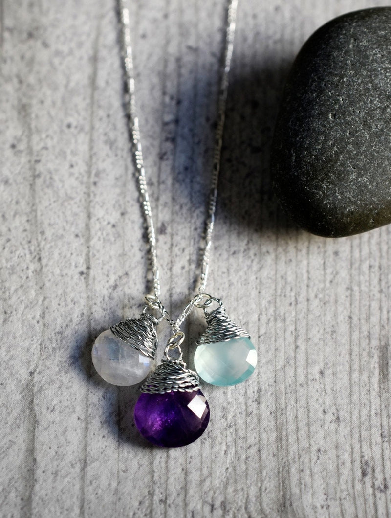 Gemstone chain with aquamarine moonstone & amethyst - 925 sterling silver - K925-133