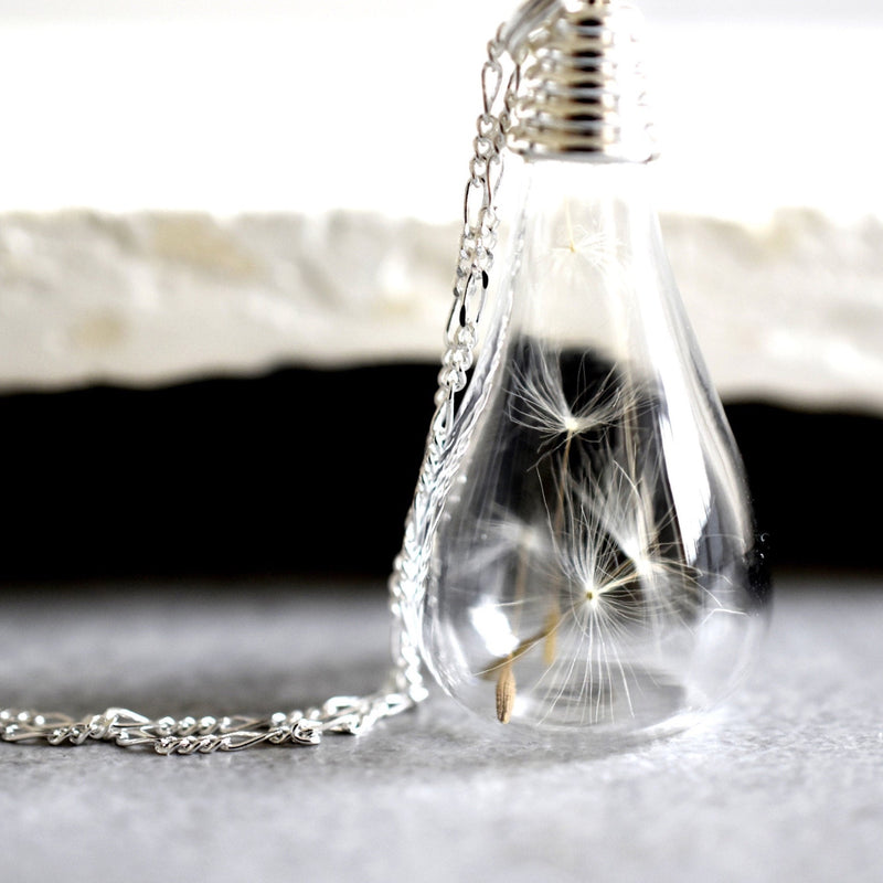 Pustflumen Seeds Drop Pendant Necklace - 925 Sterling Silver Botany Minimalist Chain - K925-22
