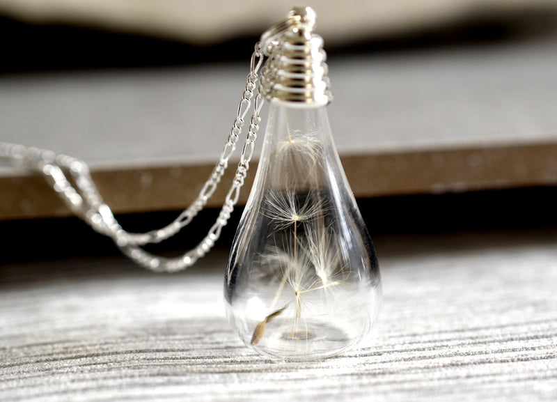 Pustflumen Seeds Drop Pendant Necklace - 925 Sterling Silver Botany Minimalist Chain - K925-22