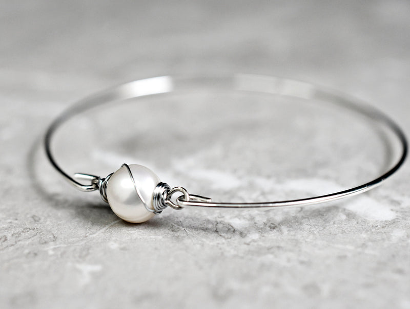 Sweet water pearl bangle - silvered natural pearl wire maritim minimalist jewelry - Retremm-29