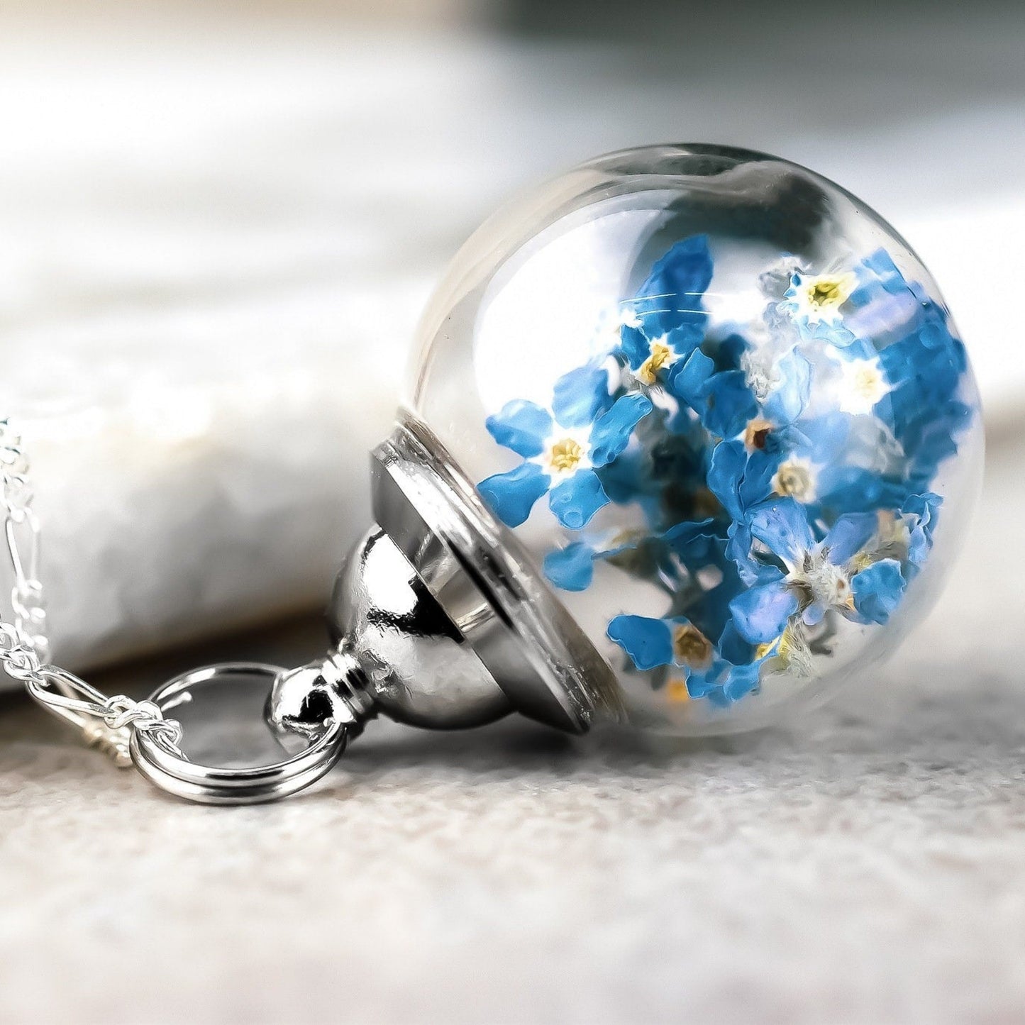 Forget-me-not flowers 925 sterling silver necklace - terrarium botanical chain - K925-41