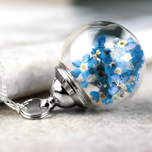 Forget-me-not flowers 925 sterling silver necklace - terrarium botanical chain - K925-41