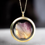 Hydrangeablade Gold Glass Medallion Pendant Chain - 925 Sterling Gold Plated Floral Necklace - K925-146