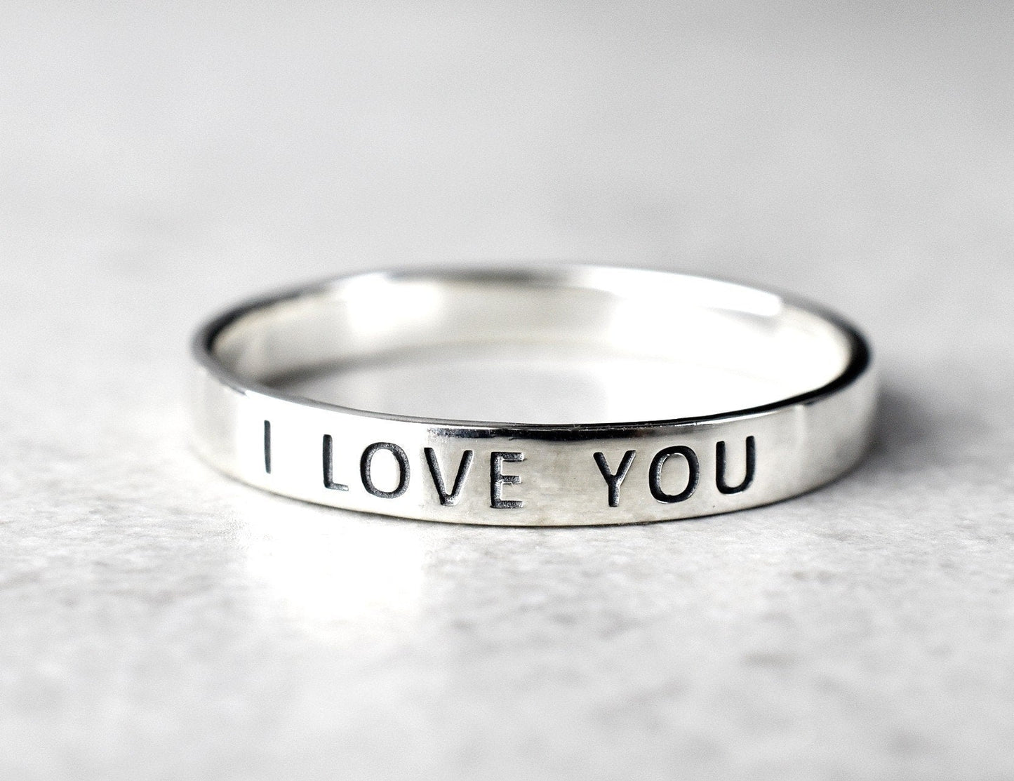 I Love You Ring - 925 Sterling Silver Engraving Stamp Unisex Finger Ring - RG925-53