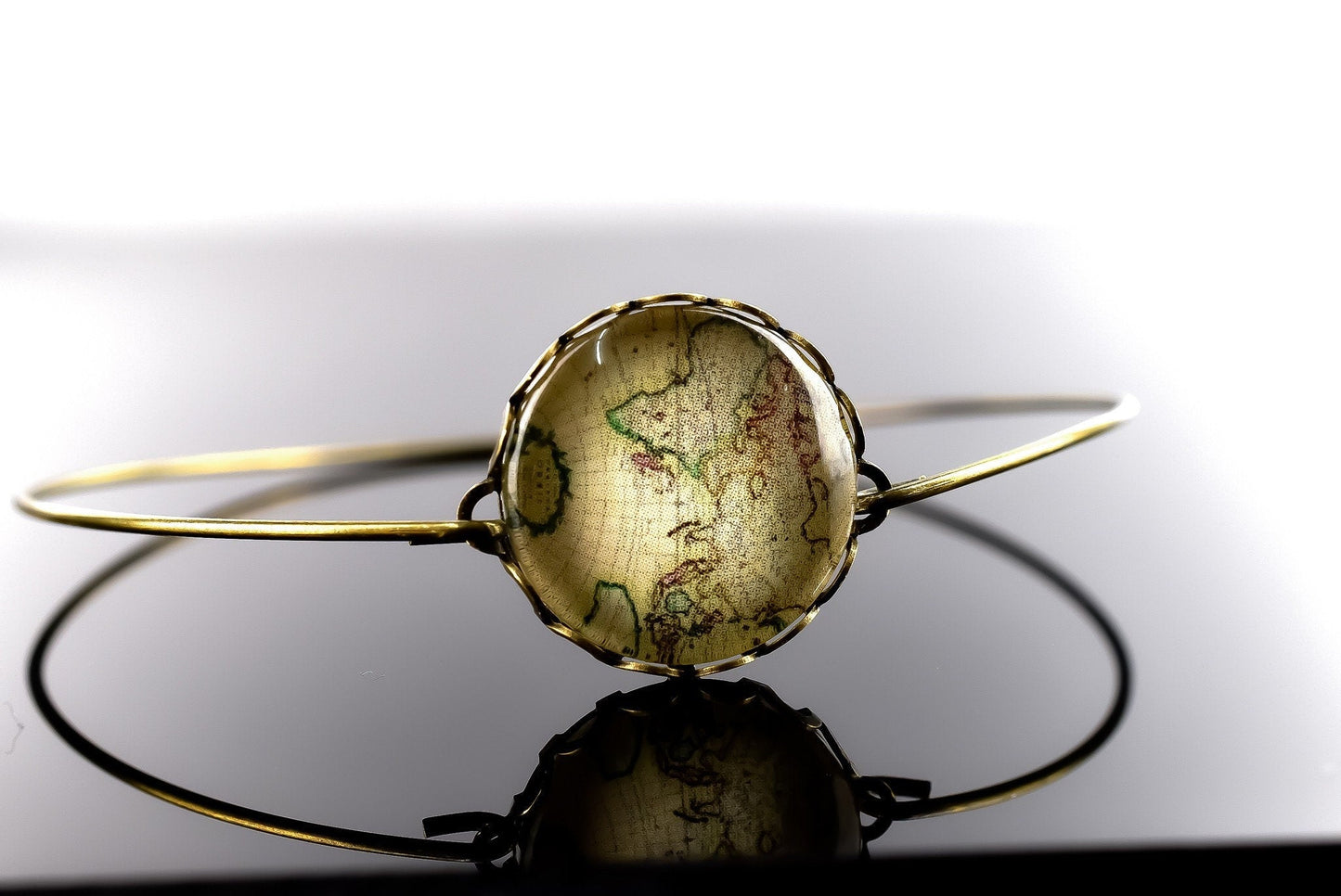 World Map Globetrotter Glass Cabochon Bangle Bronze Handmade Cabochon Retro Jewelry - Retremm-49