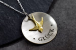 Lucky charm golden swallow engraving chain - 925 sterling silver statement Engraved necklace - K925-113