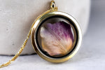 Hydrangeablade Gold Glass Medallion Pendant Chain - 925 Sterling Gold Plated Floral Necklace - K925-146