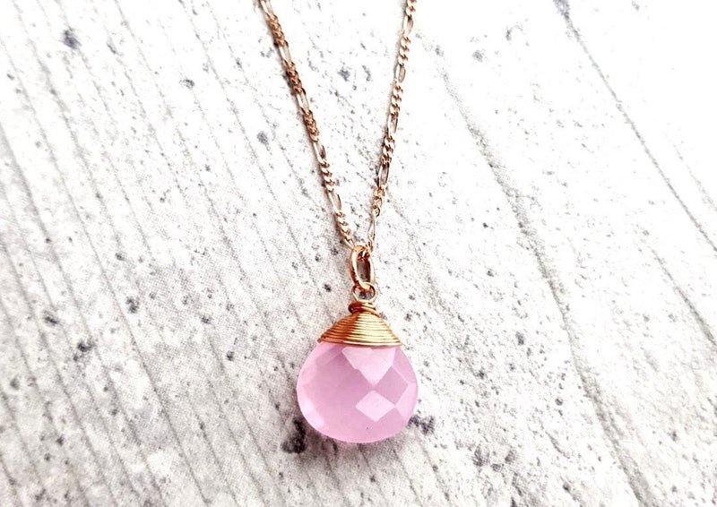 Rose Quartz Drop Chain 925 Sterling Rosegold Gold Plated Pink Gem Aura Necklace K925-71