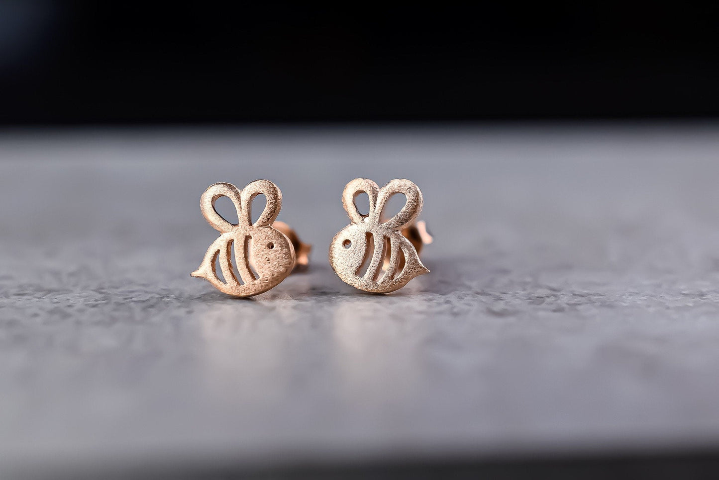 Bee Mini Stud Earrings - 925 Sterling Rosegold Gold Plated Earrings - Ear925-40