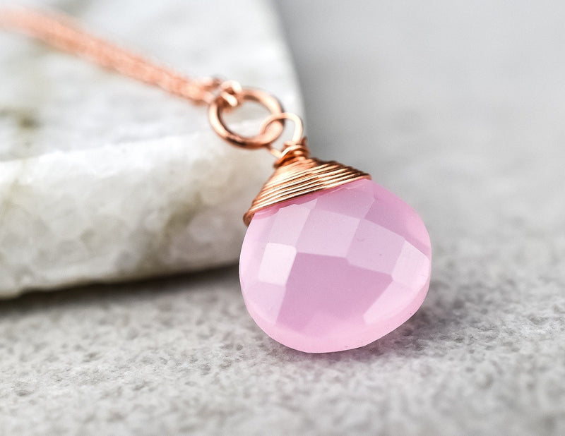 Rose Quartz Drop Chain 925 Sterling Rosegold Gold Plated Pink Gem Aura Necklace K925-71