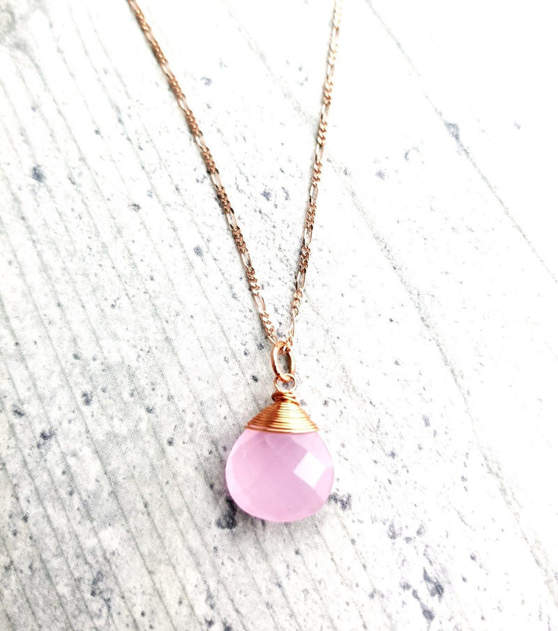 Rose Quartz Drop Chain 925 Sterling Rosegold Gold Plated Pink Gem Aura Necklace K925-71