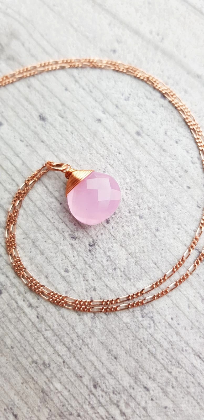 Rose Quartz Drop Chain 925 Sterling Rosegold Gold Plated Pink Gem Aura Necklace K925-71