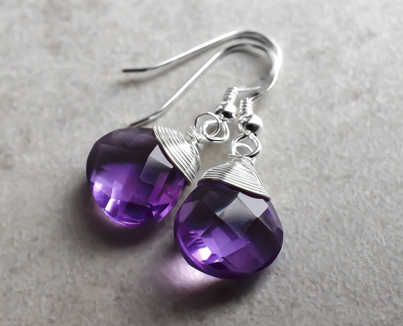 Amethyst Drop Earrings - 925 Sterling Silver Gem Earrings - Ear925-85