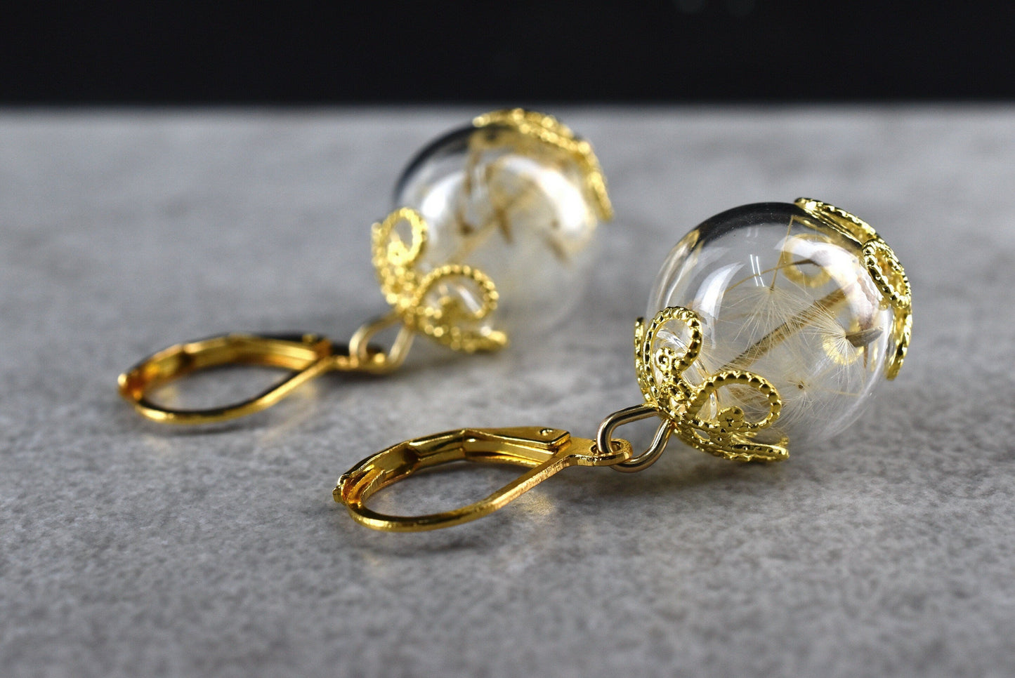Real Pust Flowers Earrings - Golden Earrings with Dandelion Seeds - vinohr-71