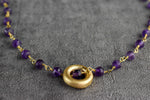 Amethyst Gold Circle Gold Chain Purple Violet Crystal Jewel Necklace VIK-01