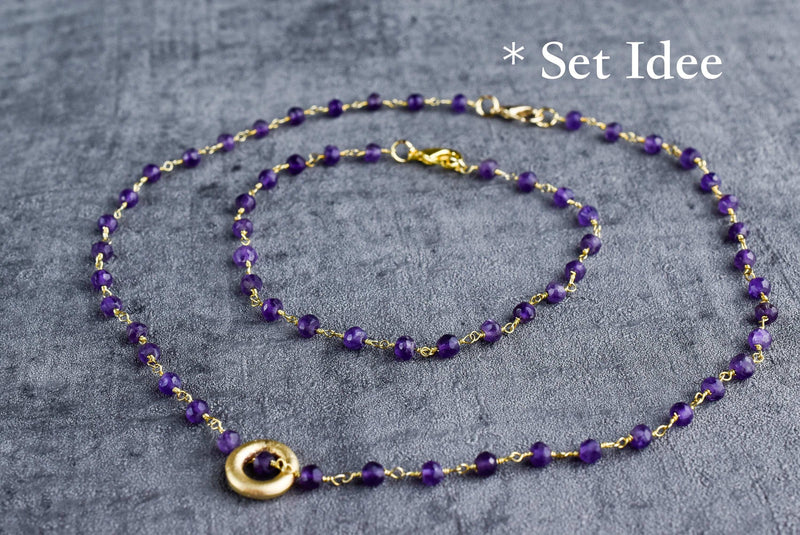 Amethyst Gold Circle Gold Chain Purple Violet Crystal Jewel Necklace VIK-01