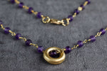 Amethyst Gold Circle Gold Chain Purple Violet Crystal Jewel Necklace VIK-01