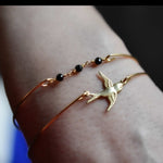 Onyx Swallows Gold Bangles Set - Gold Plated Black Gem Rondella Animal Bird Swallow Jewelry Set - Retremm-38