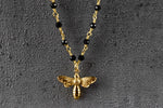 Gold Hummel Necklace with Onyx-gemstone necklace with petite bee pendant-VIK-03