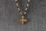 Gold Hummel Necklace with Onyx-gemstone necklace with petite bee pendant-VIK-03