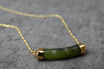 Jade Stab Gold Chain - 925 Sterling Gold Plated Crystal Green Gem Oriental Necklace - K925-93