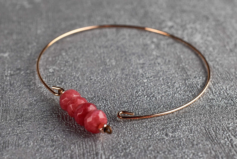 Jade Rondelle Bangle - Rosegold Gold Plated Pomegranate Red Gemstone Jewelry - Retars 47