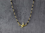 Onyx Swallow Gold Pendant Necklace-Gold-plated Bird Black Gemstone Rondelle Necklace-VIK-04