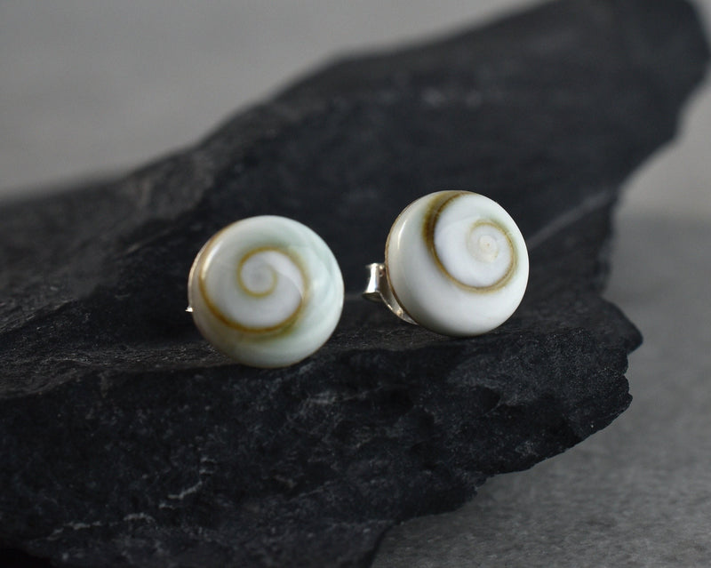 Shiva Eyes Mini Stud Earrings - 925 Sterling Silver Minimalist Shell Ocean Maritime Jewelry - Ear925-77