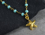 Chalcedon Seestern Gold Necklace-Gold-plated gemstone Rondellen Maritime necklace-VIK-105