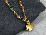 Tourmaline Gold Butterfly Necklace - Gemstone Gradient Metamorphosis Pendant Chain - VIK-106