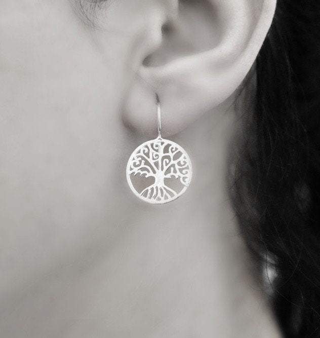 Tree of Life Silver Earrings - 925 Sterling Silver Living Tree Jewelry Ear 925-121