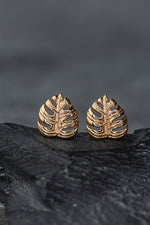 Monstera Leaf Stud Earrings - 925 Rosegold Gold Plated Exotic Leaves Earrings - Ear925-89