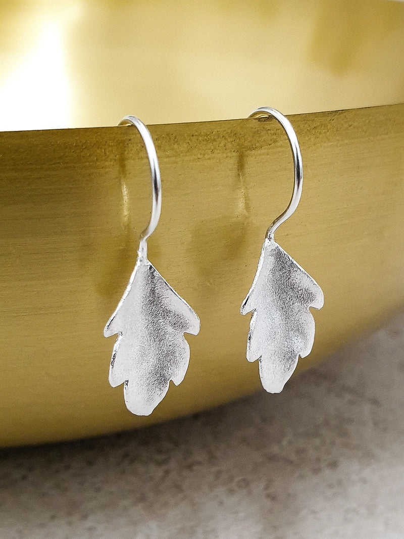 Autumn leaves silver earrings - 925 sterling matt leaves 3D earrings - Ear925-30