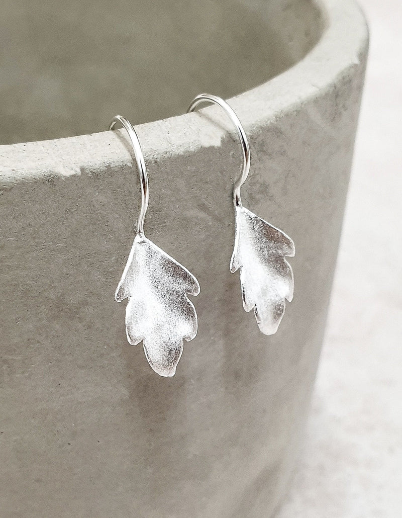 Autumn leaves silver earrings - 925 sterling matt leaves 3D earrings - Ear925-30