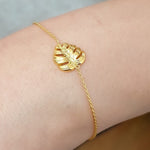 Monstera Leaf Gold Bracelet - 925 Sterling Gold Gilded Nature Jewelry - Arm925-46