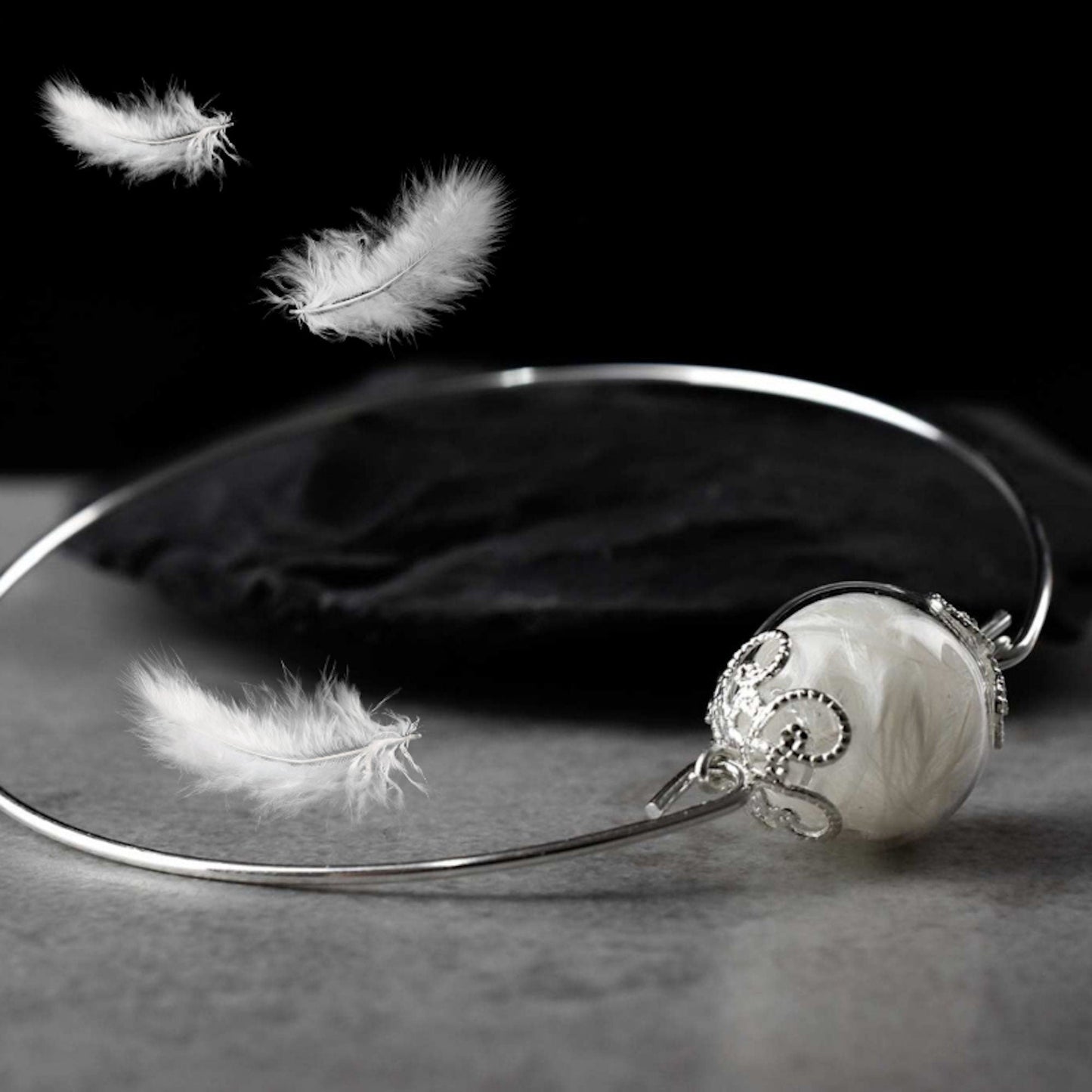 Bangle with real feathers - angel wings jewelry - Retarm-11