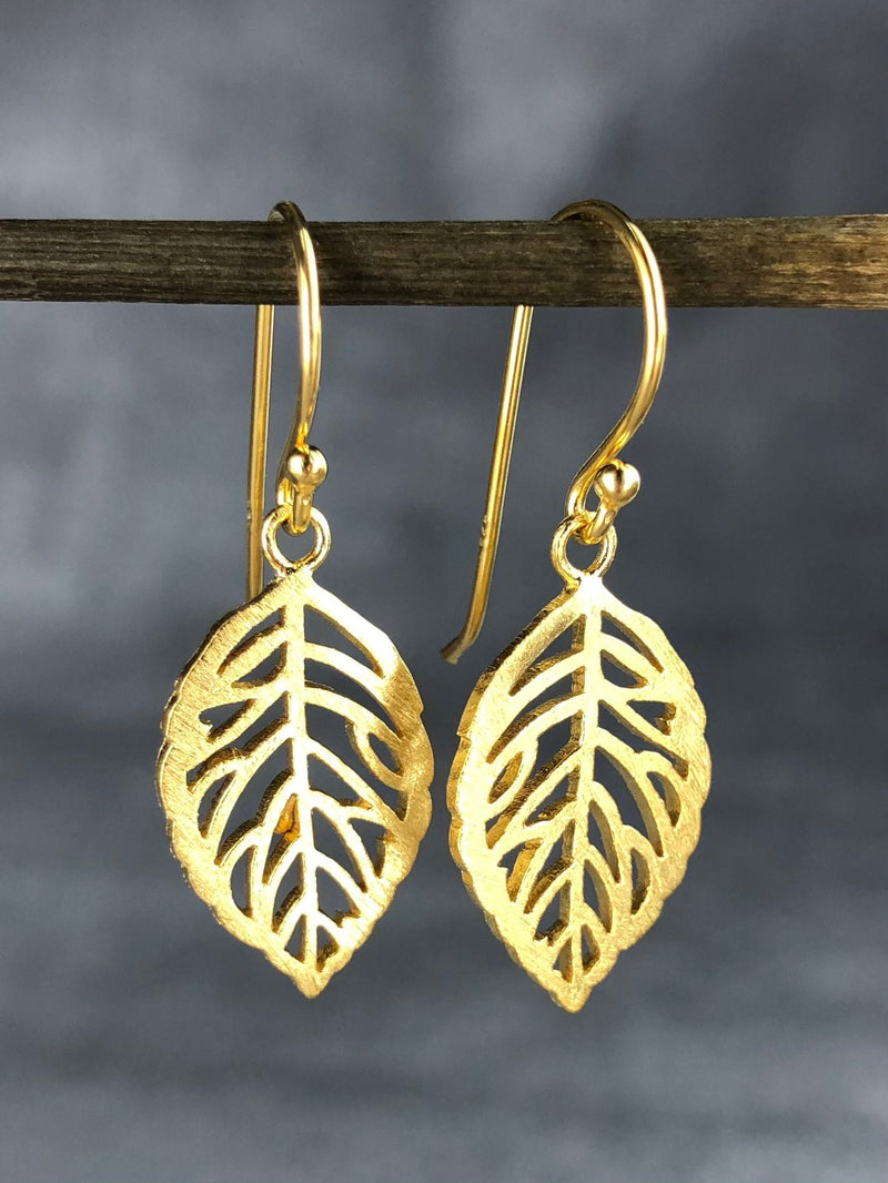 Leaf Earrings-925 Sterling Vergoldet Botanical Drop Earrings-OHR925-14