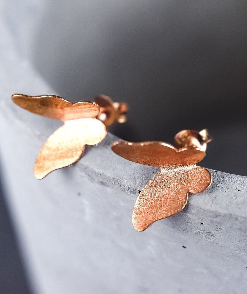 Mini Butterflies Stud Earrings - Minimalist 925 Rose Gold Plated Earrings - Ear925-46