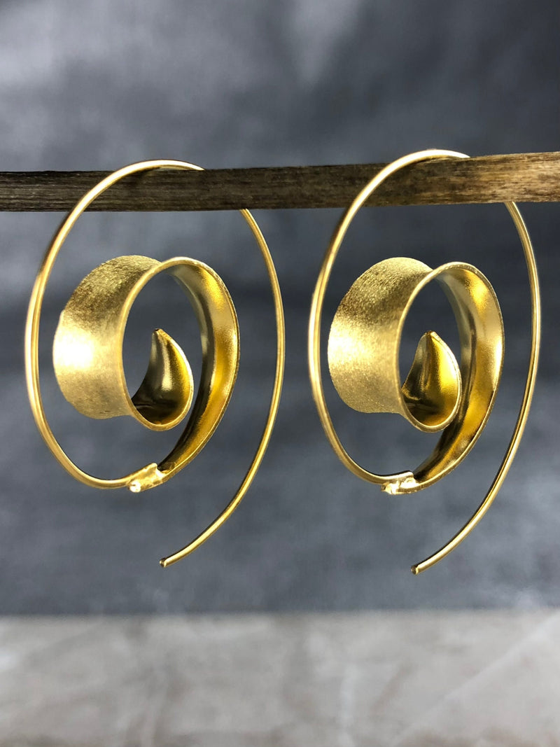 Gold Spiral Earrings - 925 Sterling Gold Gold Plated Creole Luxurious Elegant Earrings Ear925-70