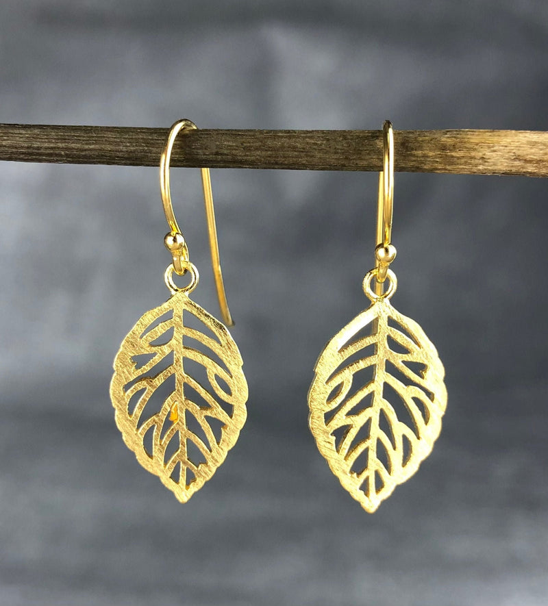 Leaf Earrings-925 Sterling Vergoldet Botanical Drop Earrings-OHR925-14